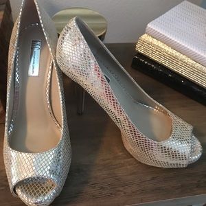 Soft gold peek toe heels